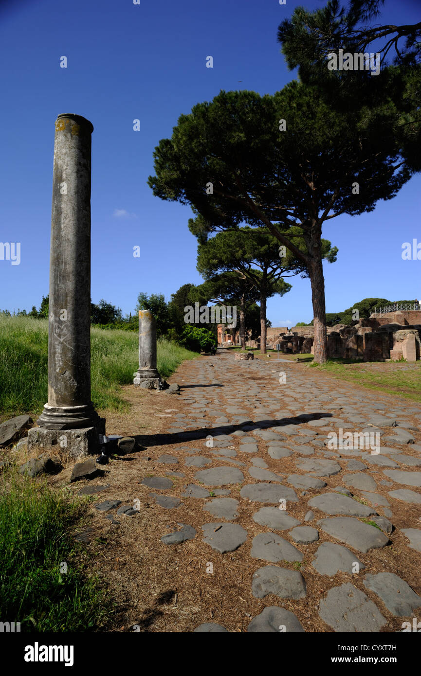 Italy, Rome, Ostia Antica, decumanus maximus, roman road Stock Photo