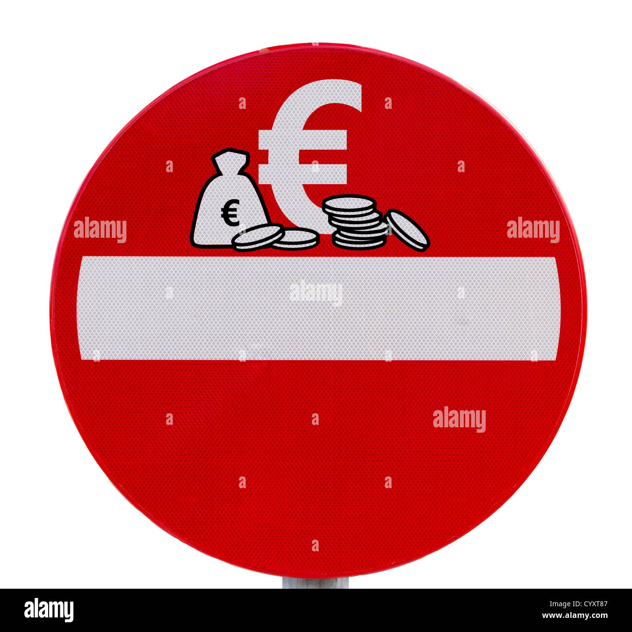 Round prohibitory traffic sign: No Euro currency entry Stock Photo