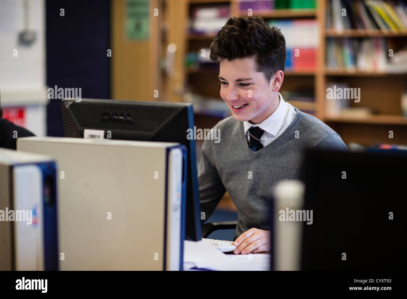 6th form year 13 Pupils using information technology computers computing at a secondary comprehensive school, Wales UK Stock Photo