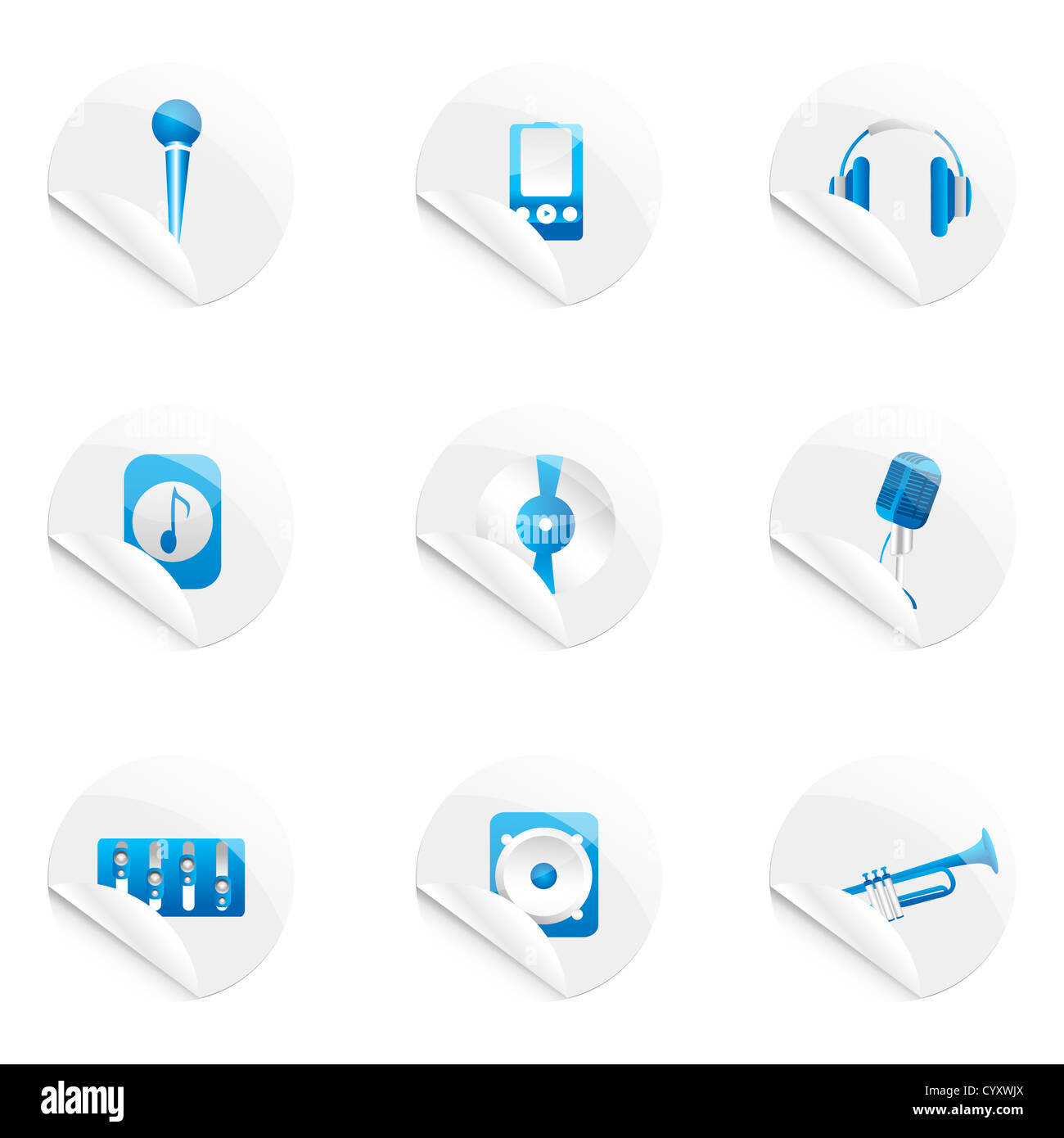 illustration of set of musical components on stickers Stock Photo