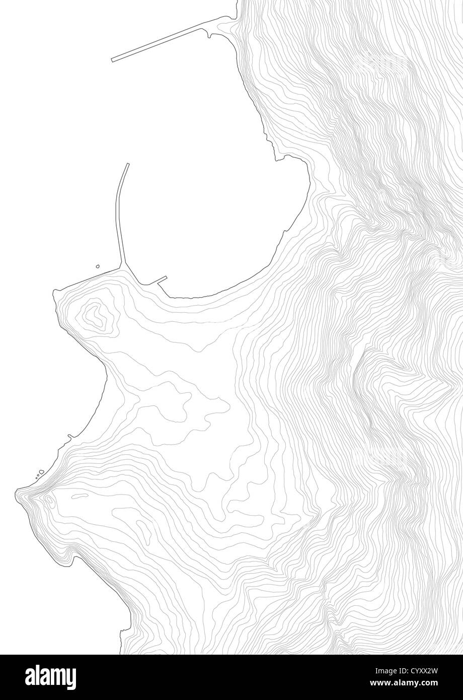 topographic diagramme of a coastal area with port Stock Photo