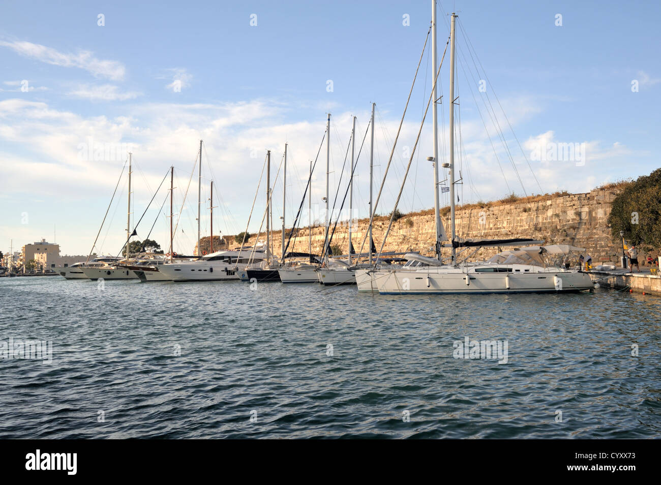 Supper yachts in harbour of Kos town, island of Kos, Greece Stock Photo