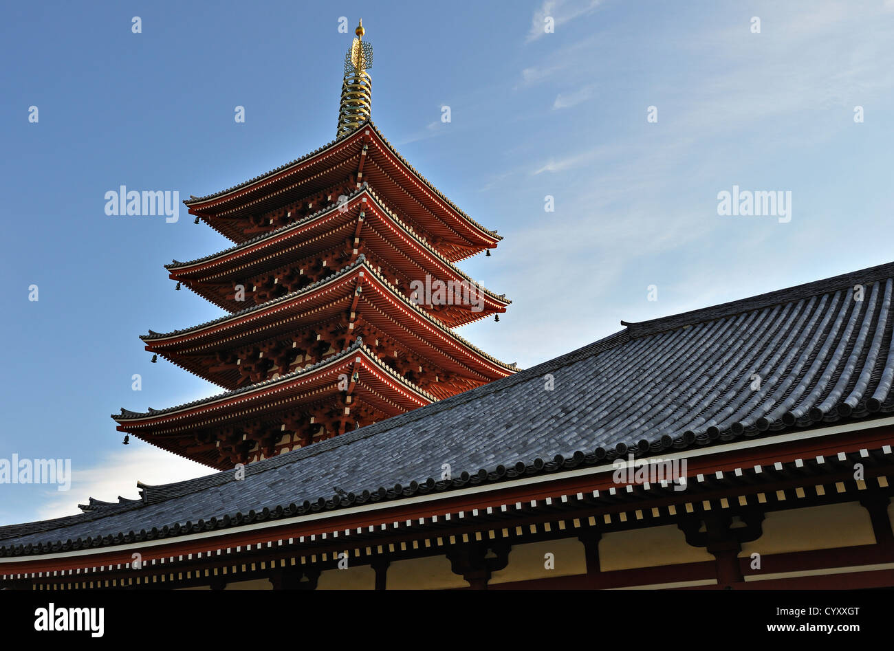 The pagoda at Senso-ji temple, Asakusa, Tokyo, Japan Stock Photo