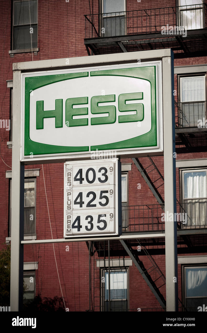 Gas prices at a Hess gas station in the Clinton neighborhood of