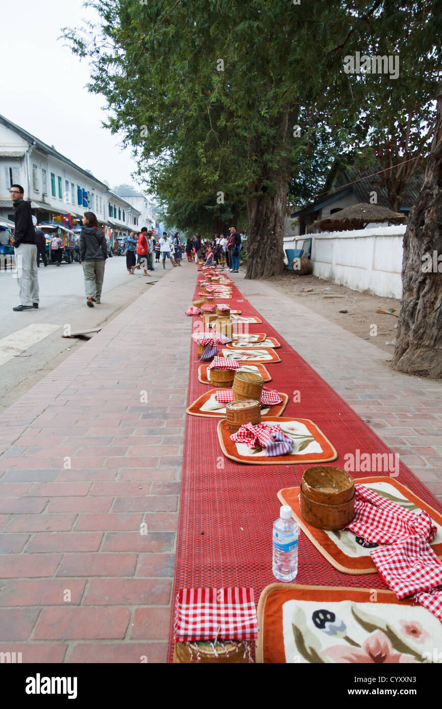 Street in Luang Prabang after Alms Giving to the Monks, Laos Stock Photo