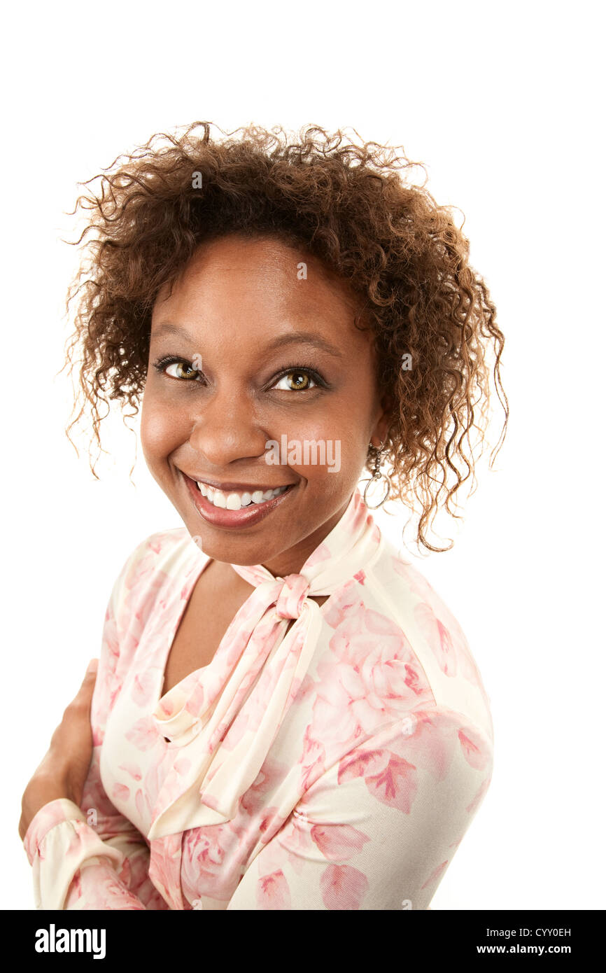 Pretty African American Woman on White Background Stock Photo - Alamy