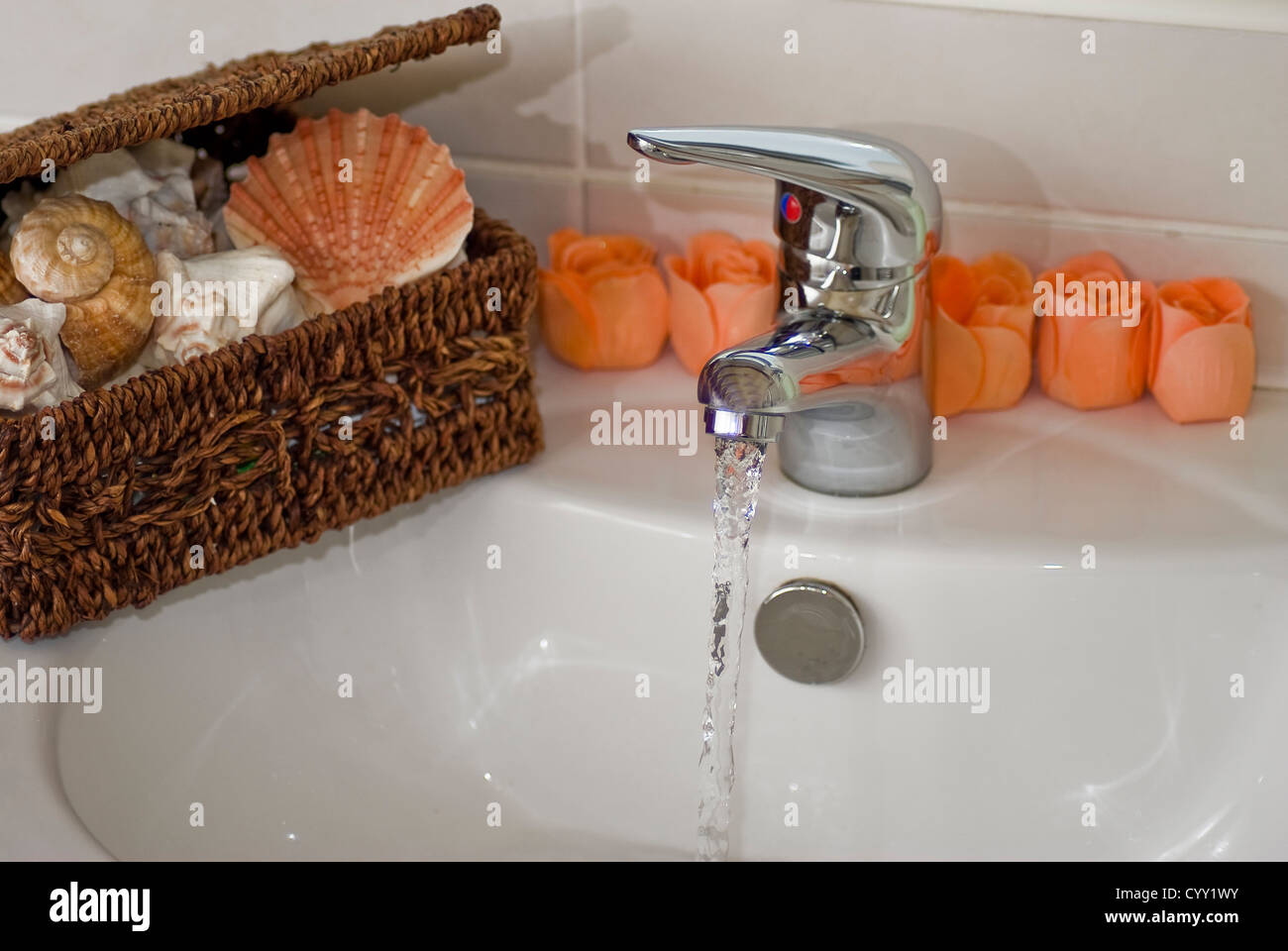Bathroom sink with running clean water Stock Photo Alamy