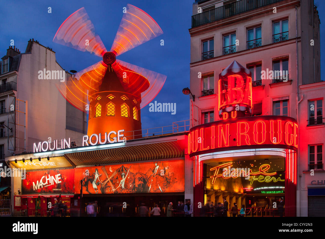 Twilight at Moulin Rouge, Pigalle, Paris France Stock Photo