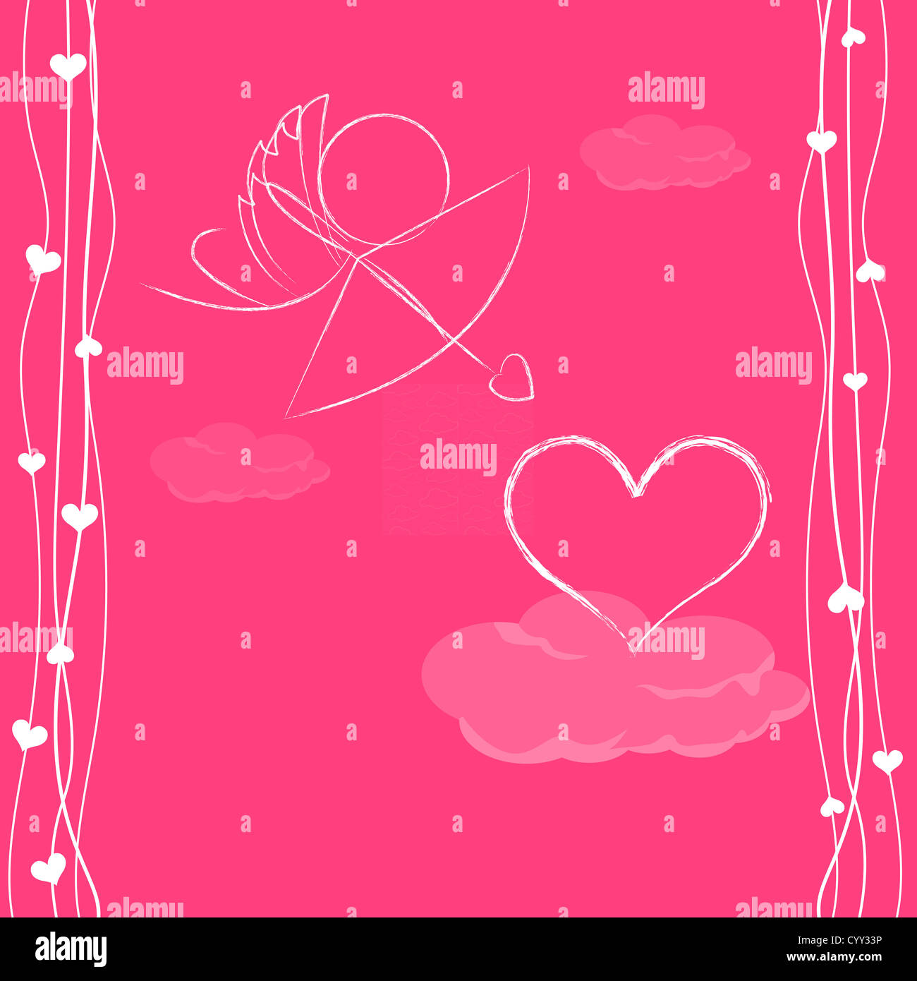 illustration of cupid aiming at heart on cloud Stock Photo