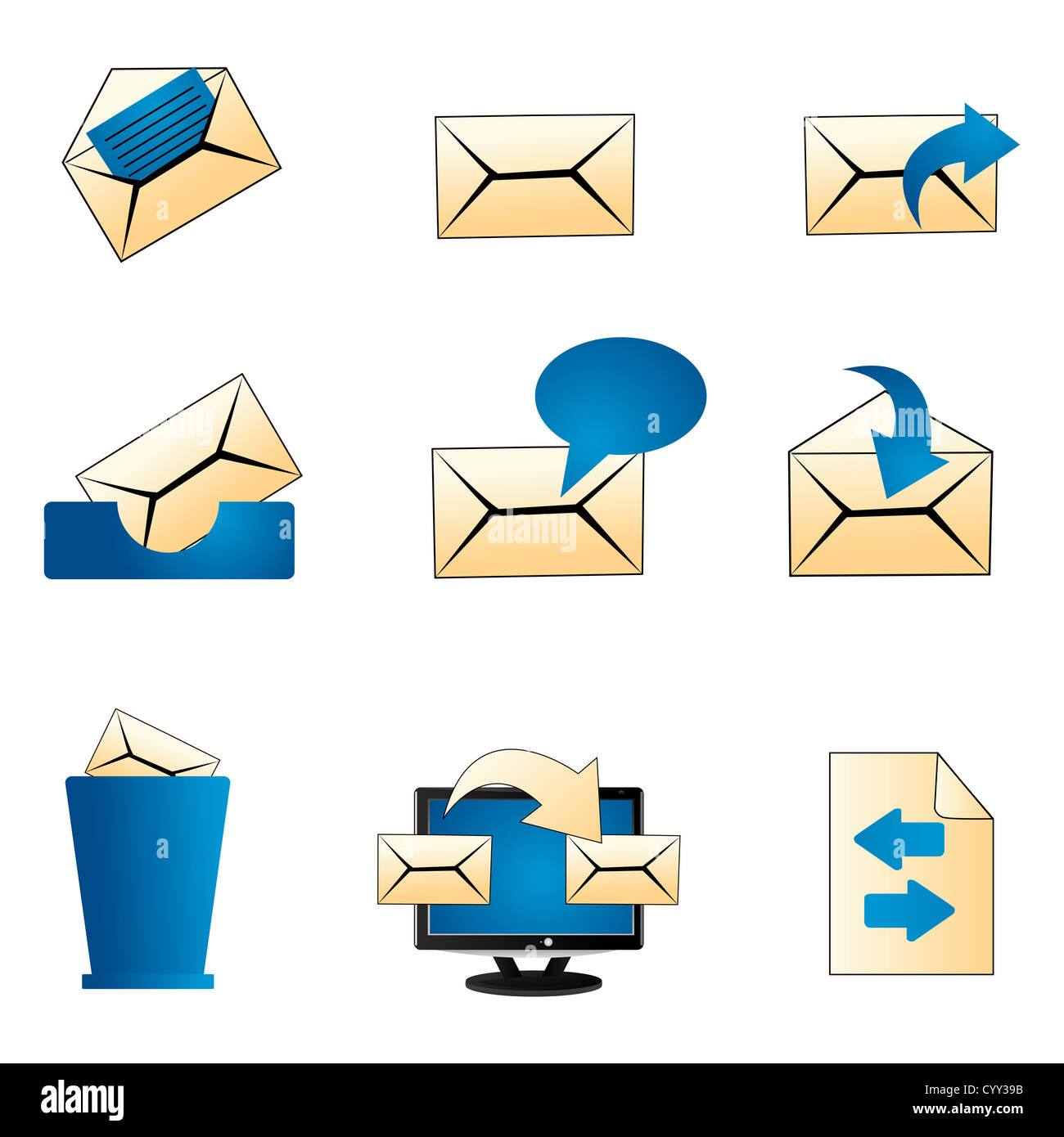 illustraion of set of mailing icons on isolated background Stock Photo