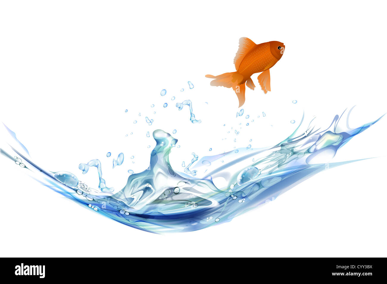 illustration of gold fish juming in splash of water Stock Photo