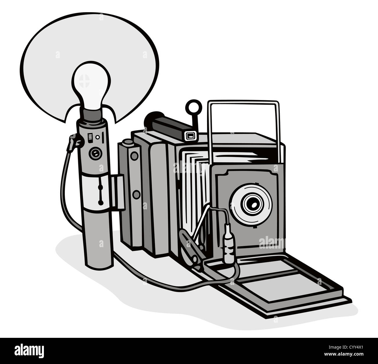 Illustration of a vintage camera done in retro style. Stock Photo