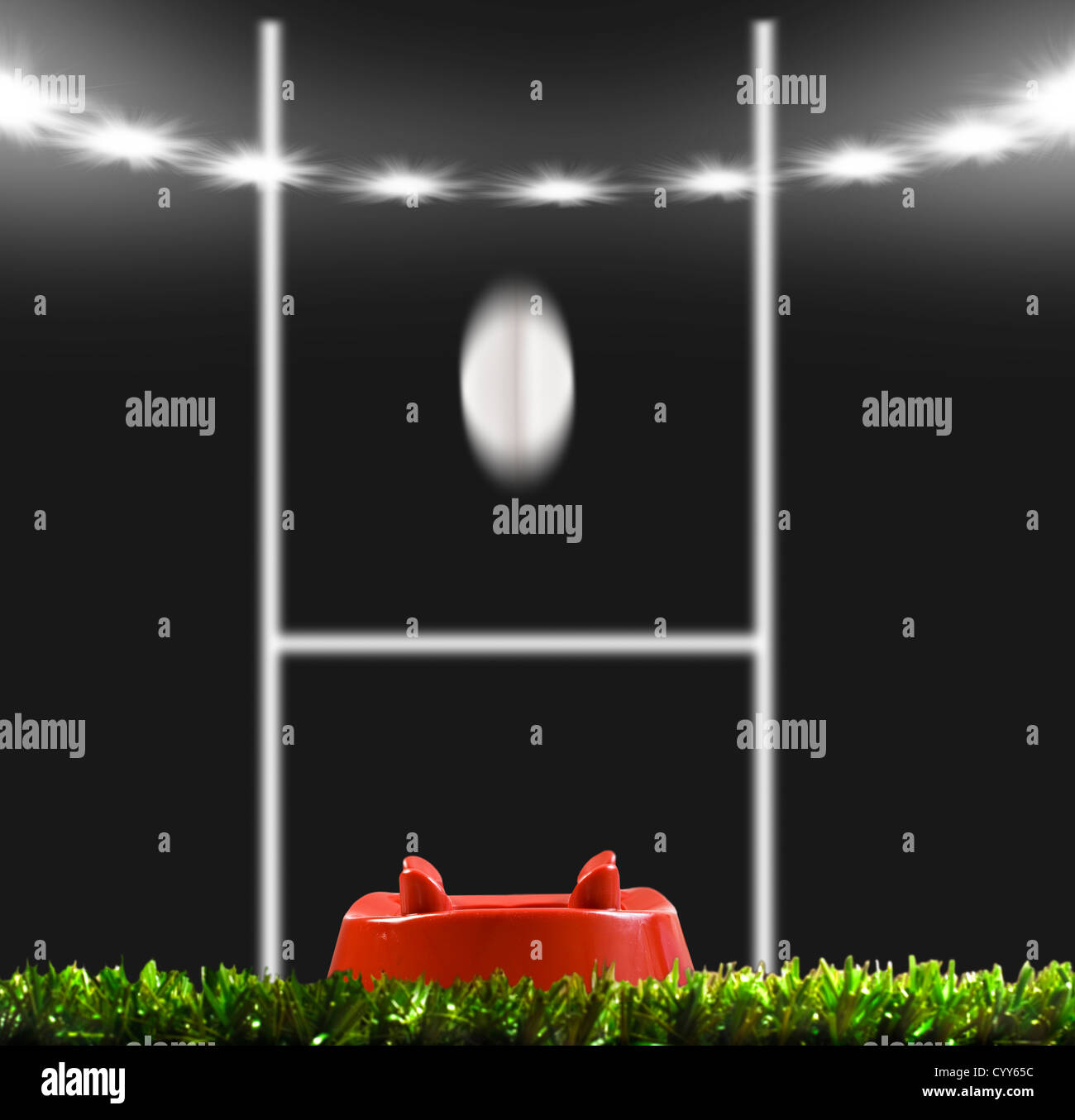 Rugby ball kicked to the posts on a rugby field Stock Photo Alamy