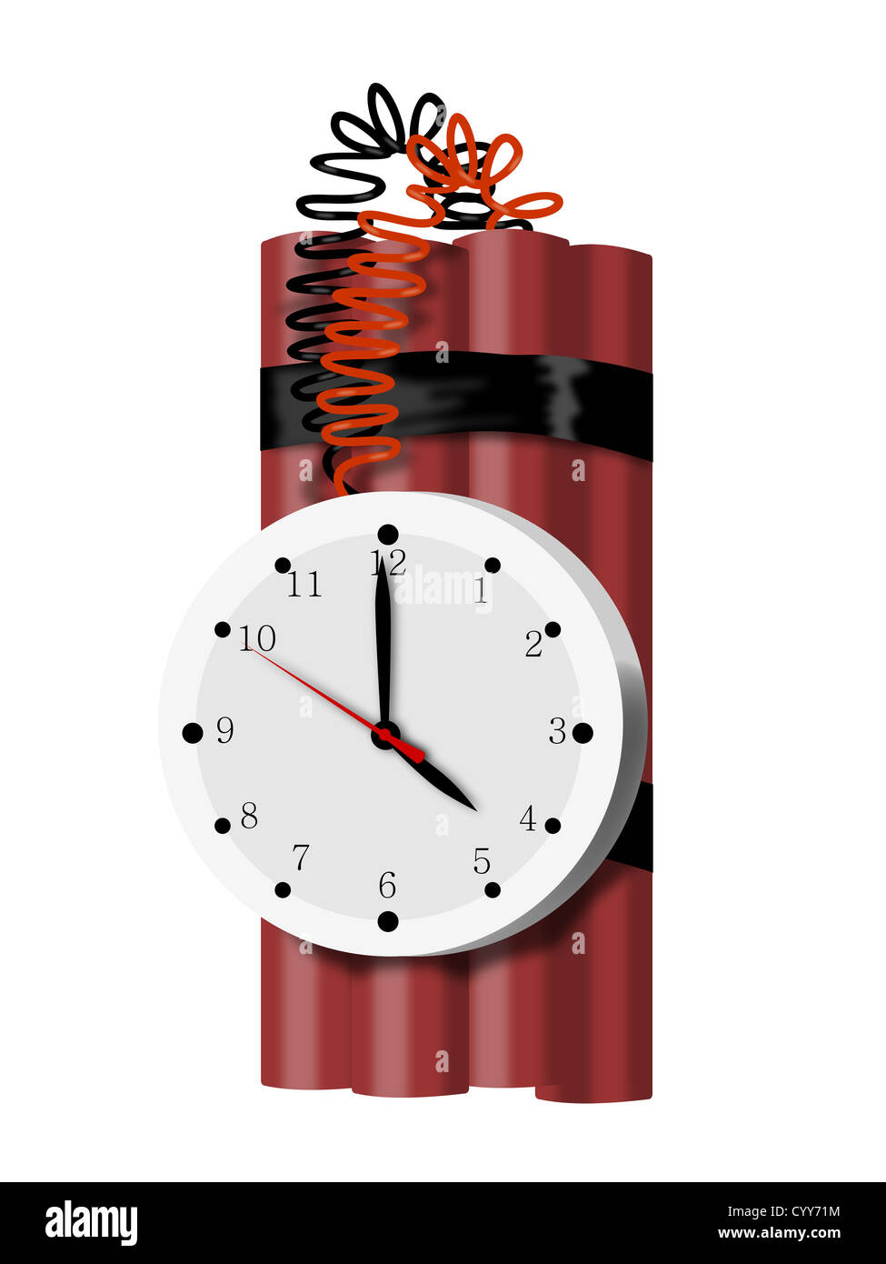 Illustration of a dynamite tnt time bomb with timer clock on isolated background Stock Photo