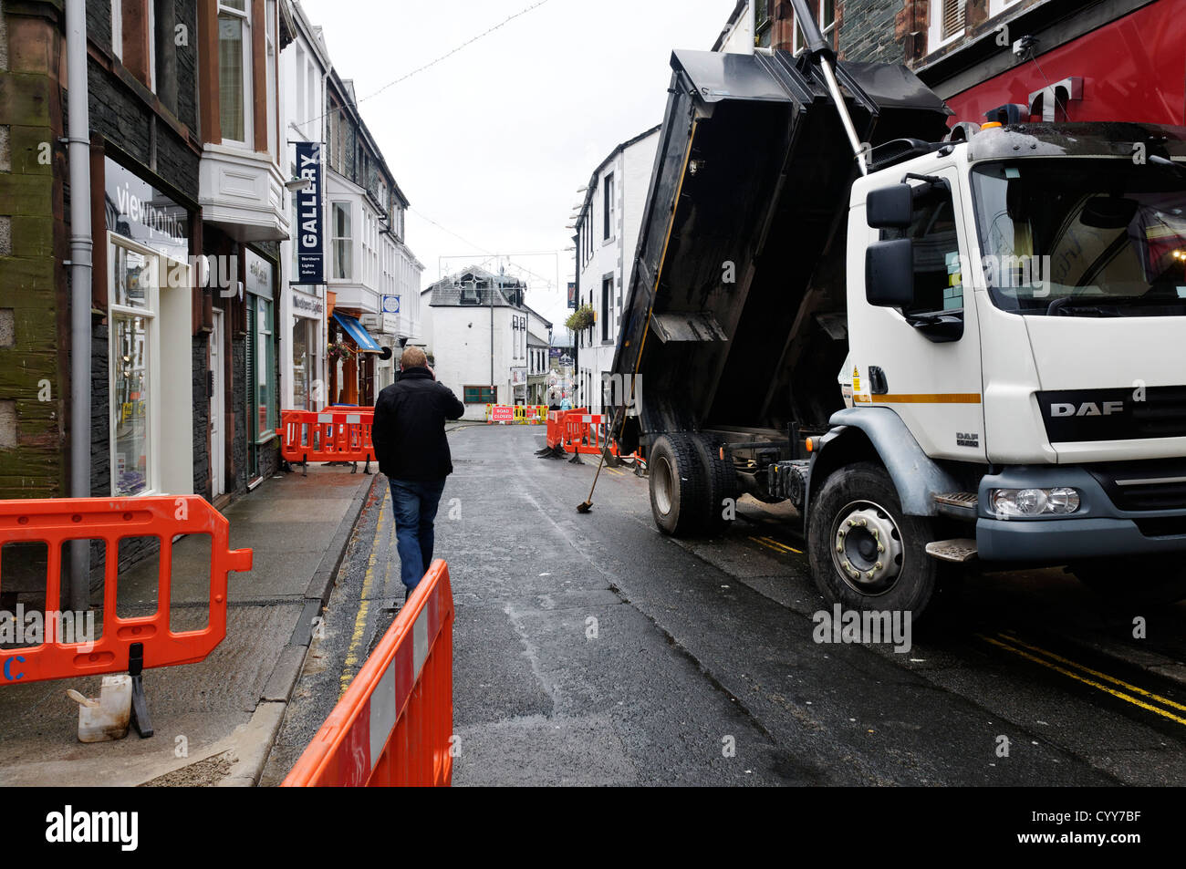 Road closed due to roadworks in Keswick in Cumbria, UK Stock Photo Alamy