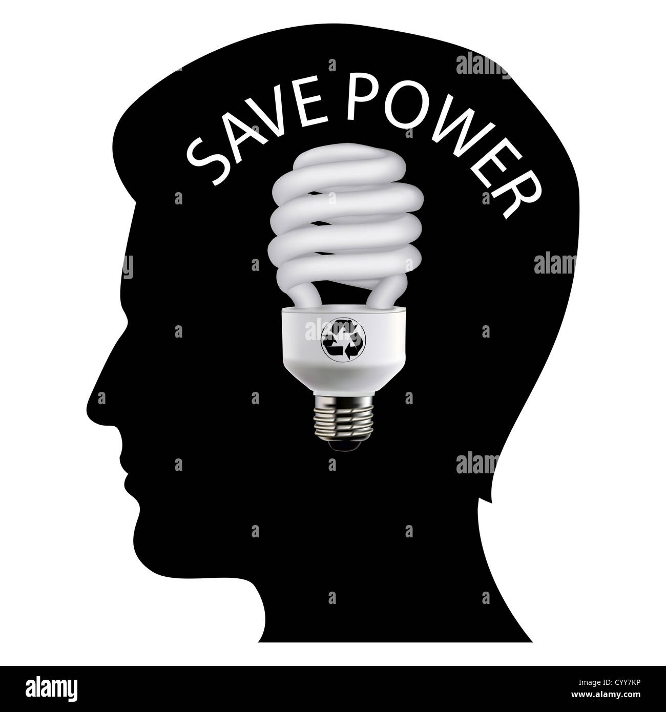 illustration of save power with man's mind on white background Stock Photo