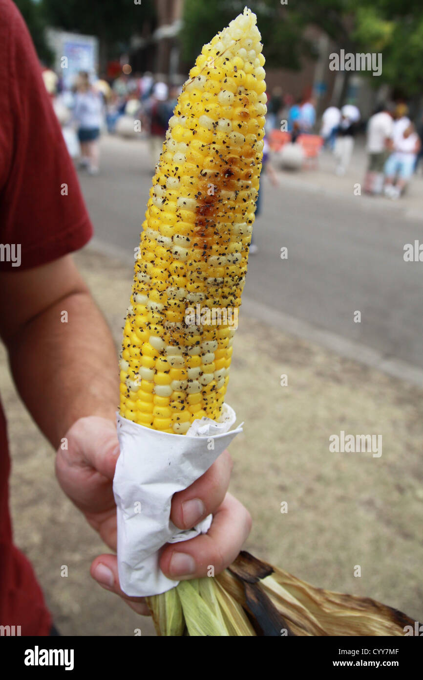 A close up of an ear of roasted corn at the Minnesota State Fair Stock