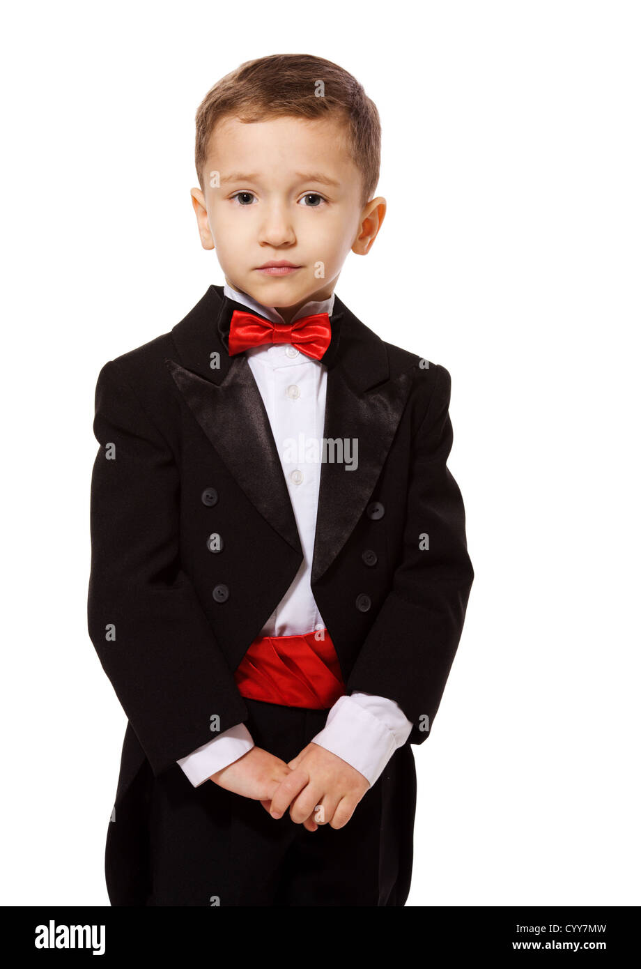 Little Boy wearing tuxedo portrait isolated on white Stock Photo Alamy