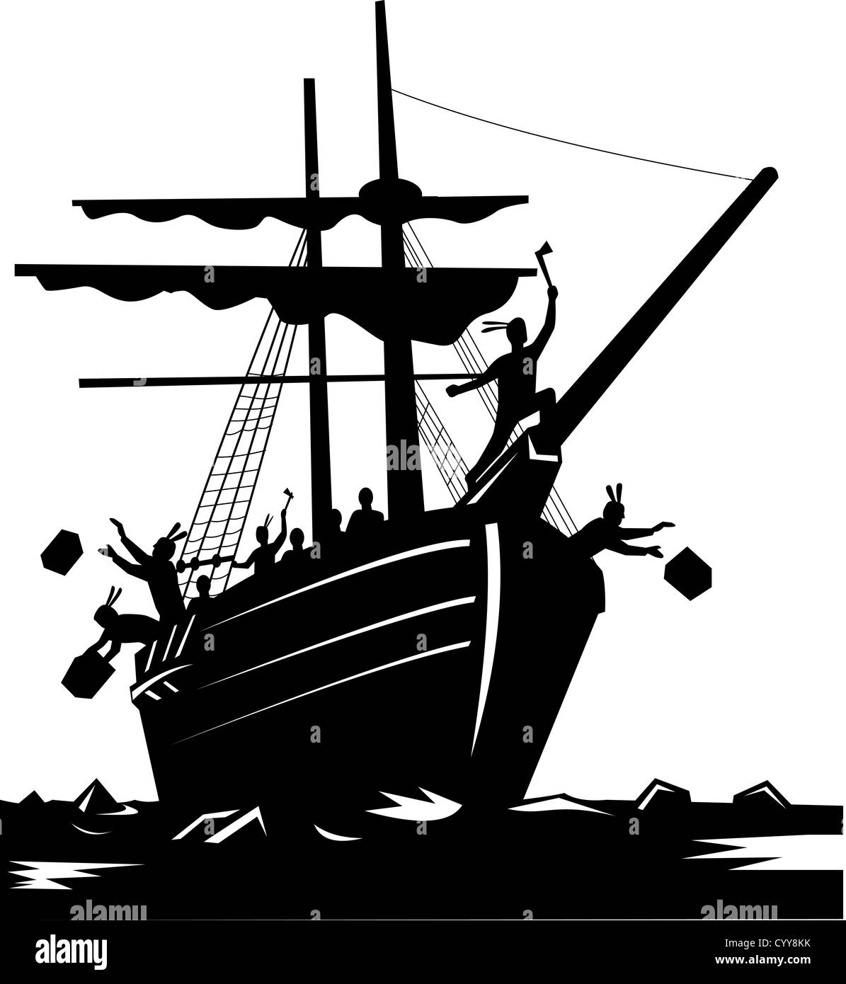 Boston tea party illustration hi-res stock photography and images - Alamy