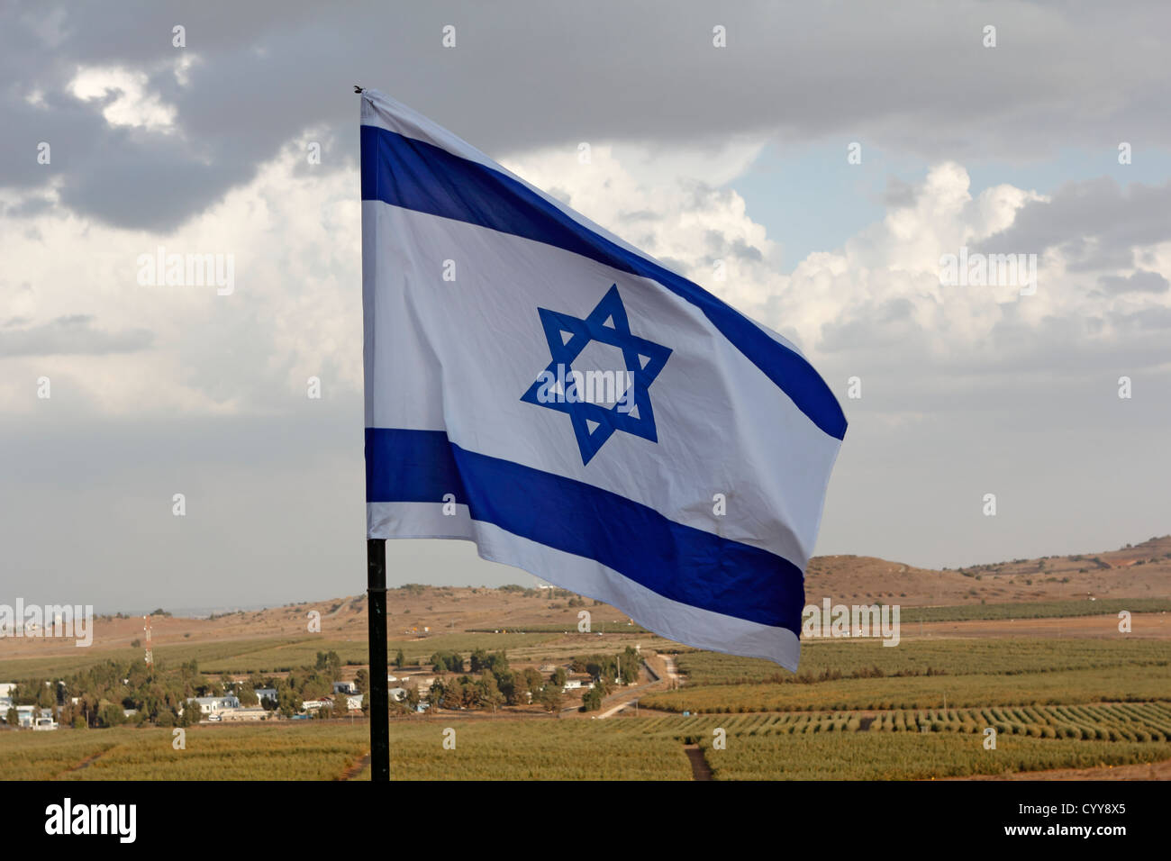 The flag of Israel in the Golan Heights, Israel Stock Photo