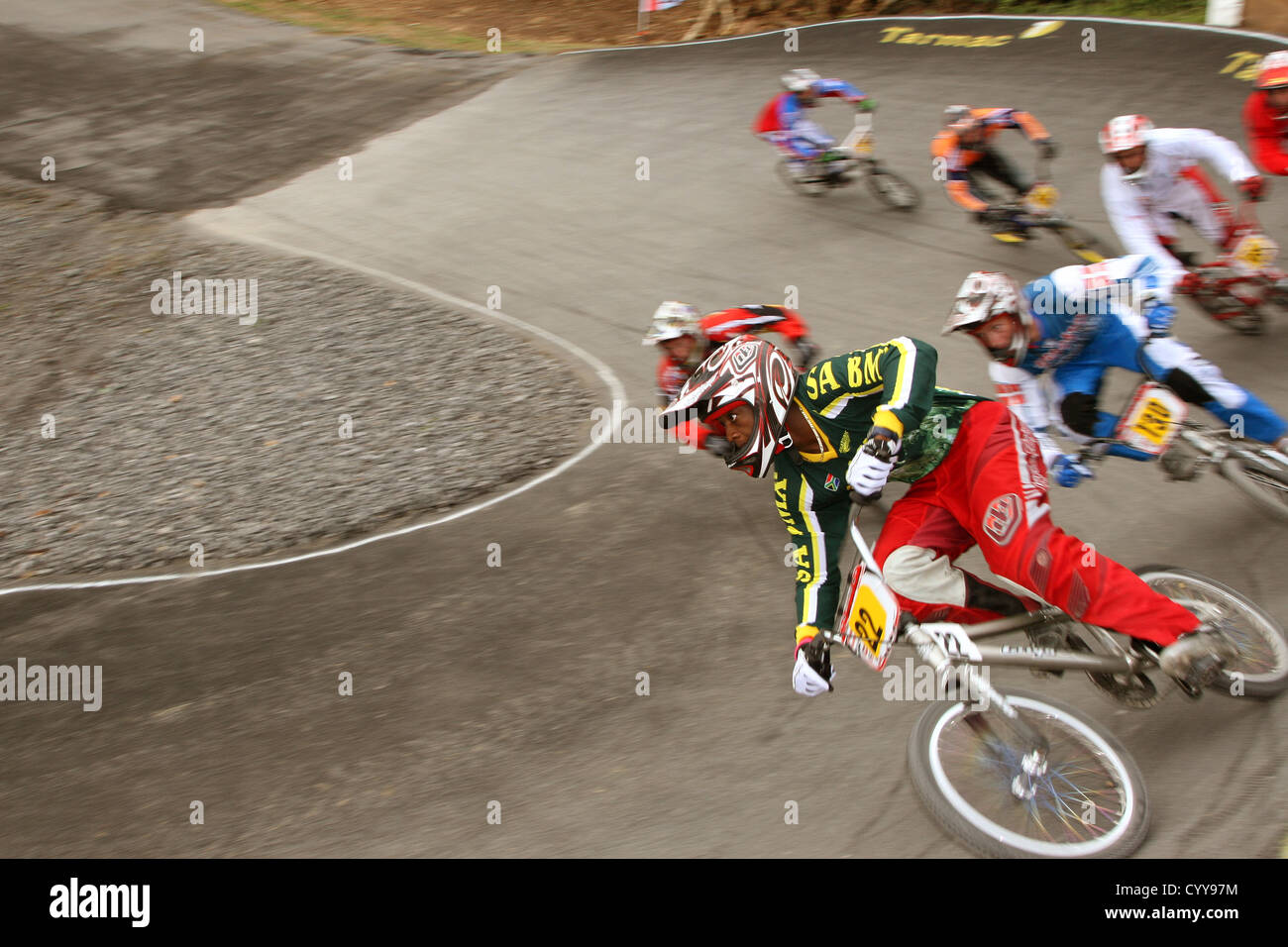 BMX bike racing at European Championships in Cheddar, Somerset, England ...