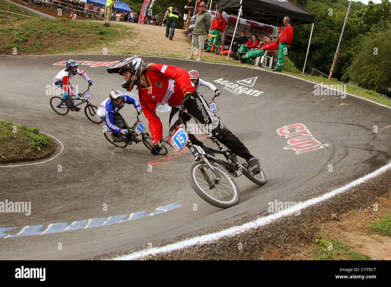 BMX bike racing at European Championships in Cheddar, Somerset, England