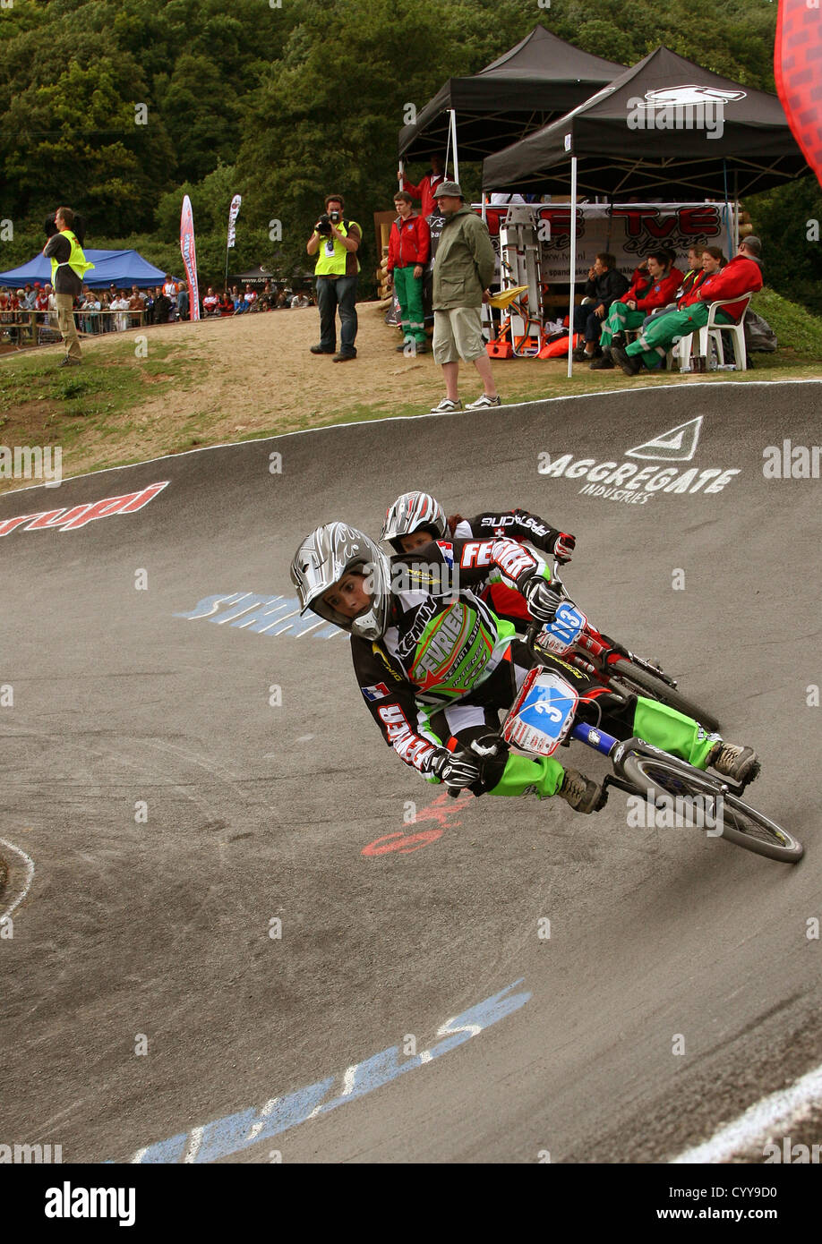 BMX bike racing at European Championships in Cheddar, Somerset, England