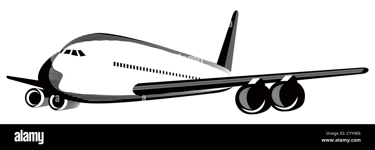 illustration of a commercial jet plane airliner on flight flying isolated background Stock Photo