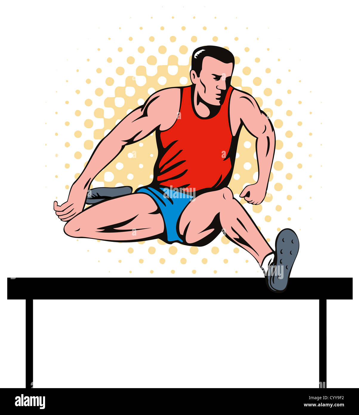 illustration of a track and field athlete running jumping the hurdles