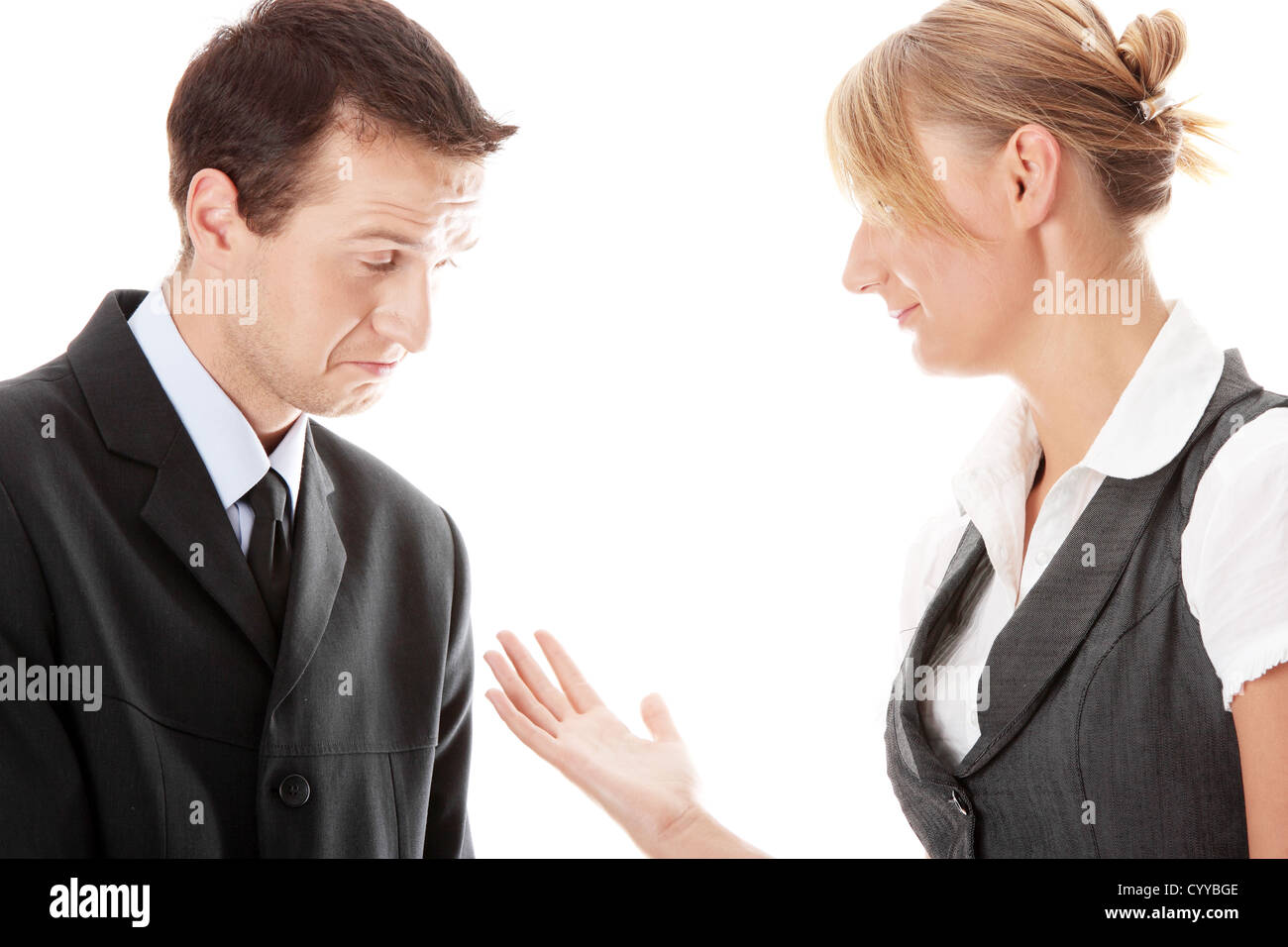 Work Colleagues arguing on white background Stock Photo - Alamy