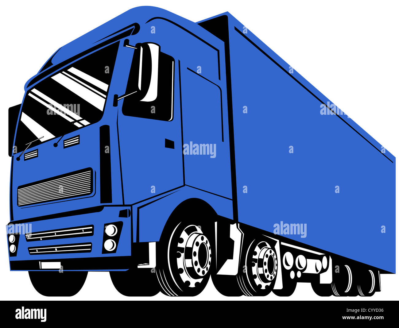 illustration of a container truck lorry done in retro style on isolated background viewed from low angle Stock Photo