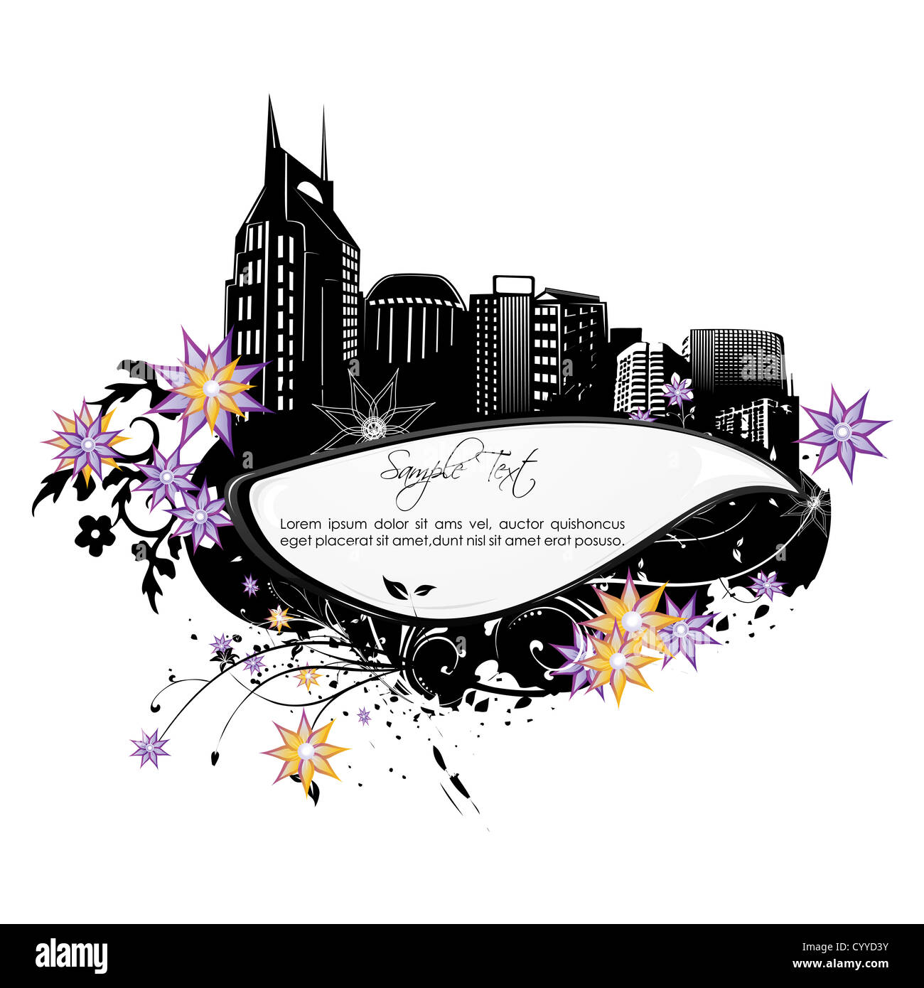 illustration of floral city card on white background Stock Photo
