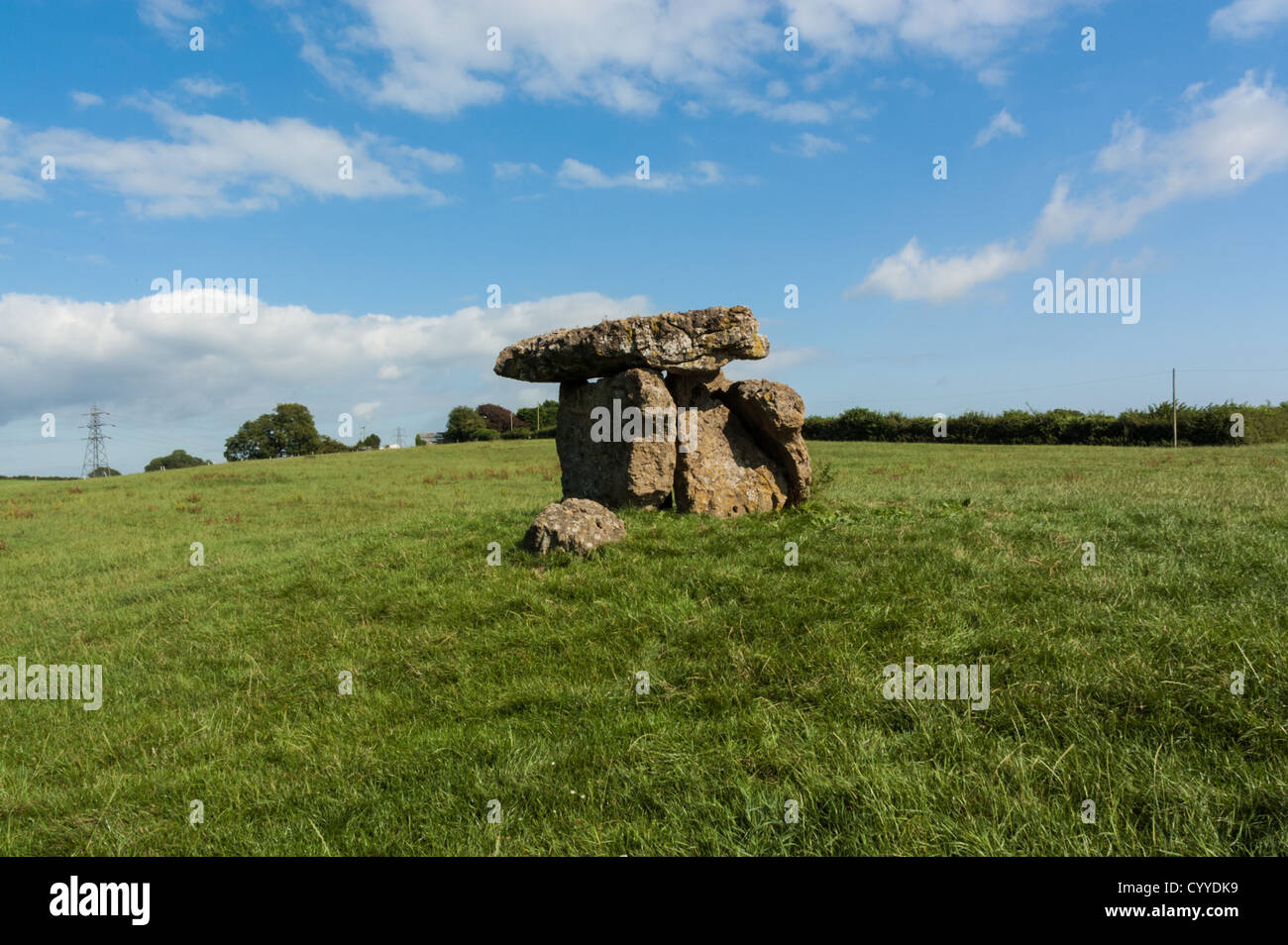 Neolithic chambered tomb of Portal Dolmen type at Maes y Felin, Saint Lythans in the Vale of Glamorgan. Stock Photo