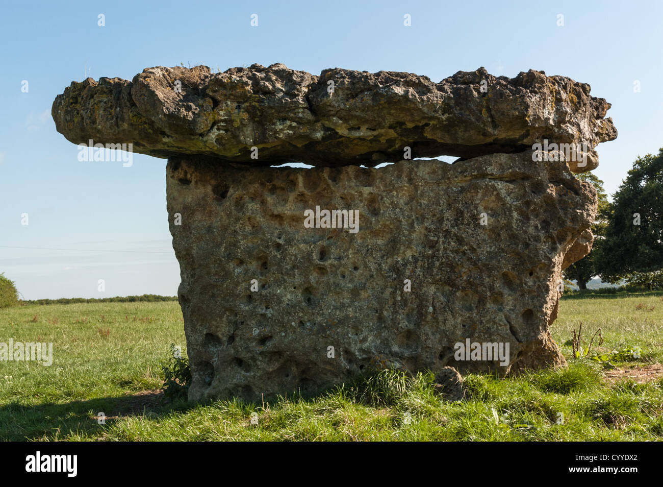 Neolithic chambered tomb of Portal Dolmen type at Maes y Felin, Saint Lythans in the Vale of Glamorgan Stock Photo