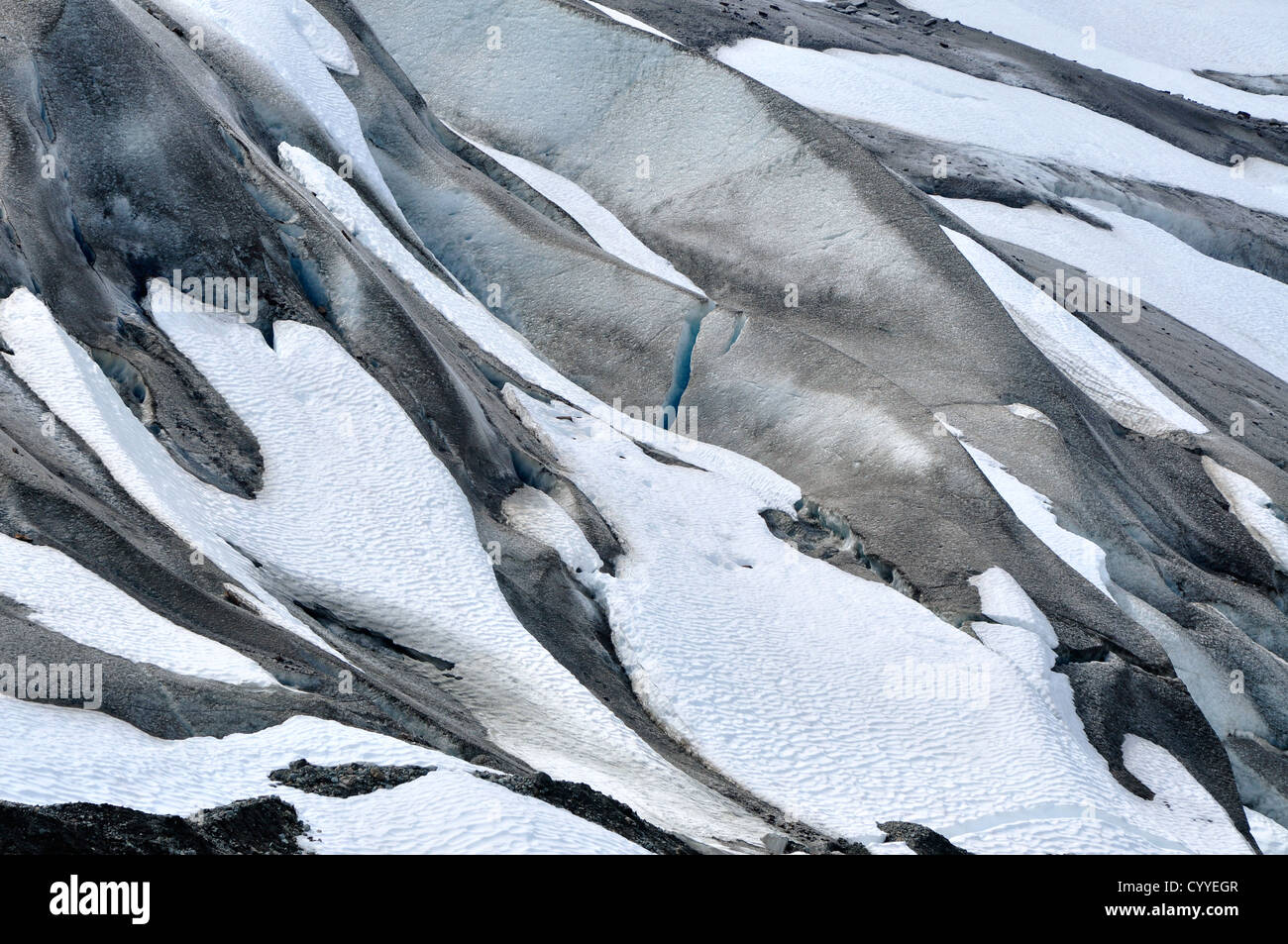 Patterns of ice and snow on the Reid Glacier in Glacier Bay National Park, Alaska. Stock Photo