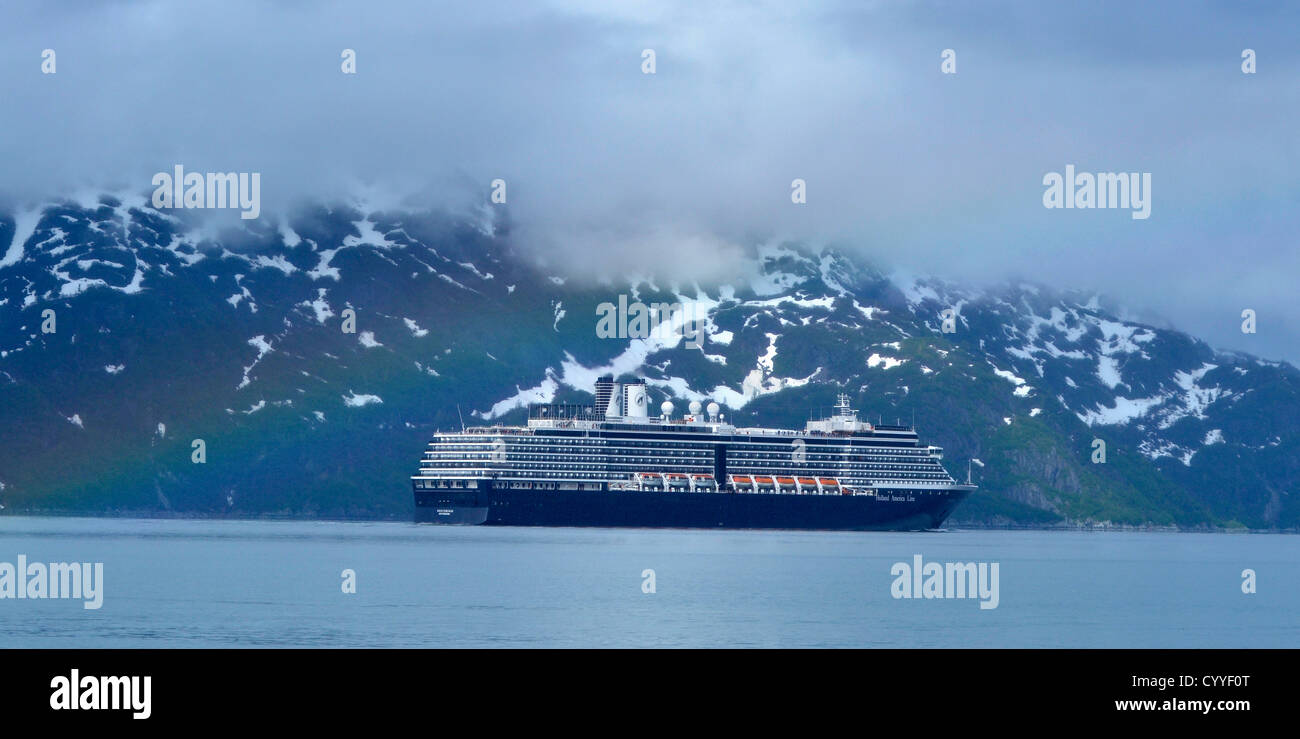 Cruise ship and rainbow in Glacier Bay National Park, Alaska. Stock Photo