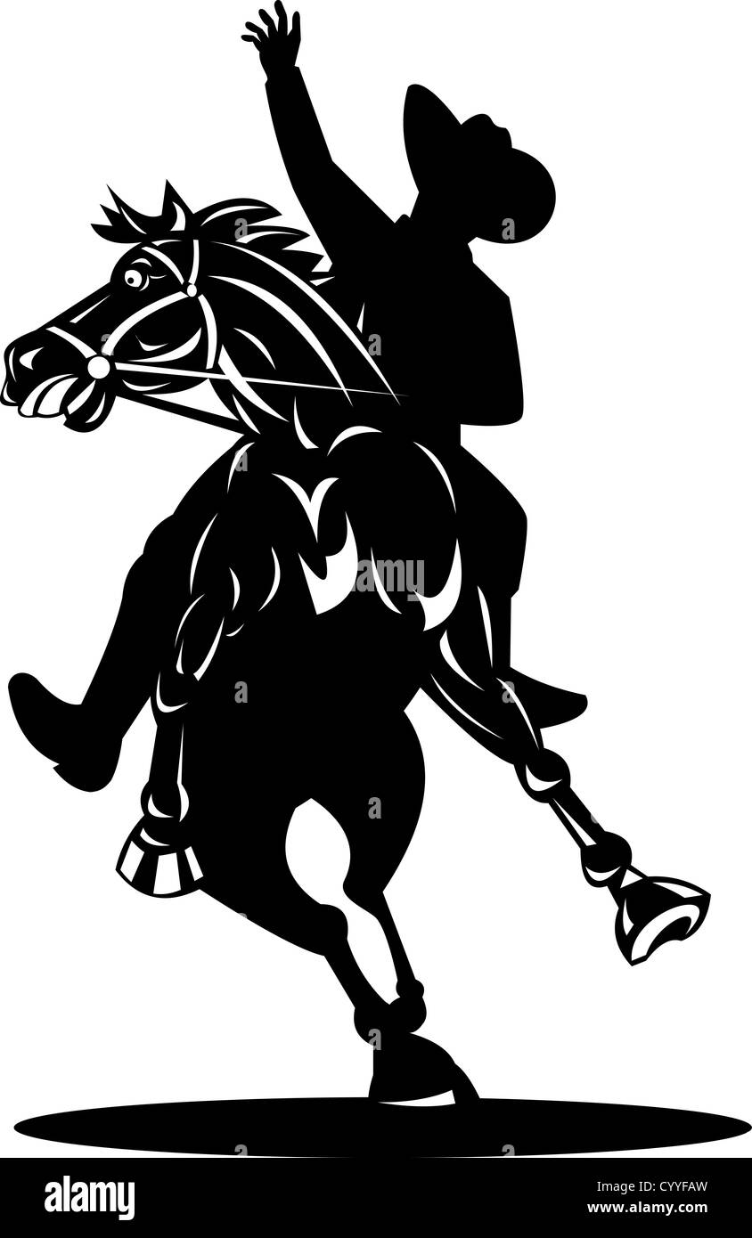 Illustration of a rodeo cowboy riding horse retro style. Stock Photo