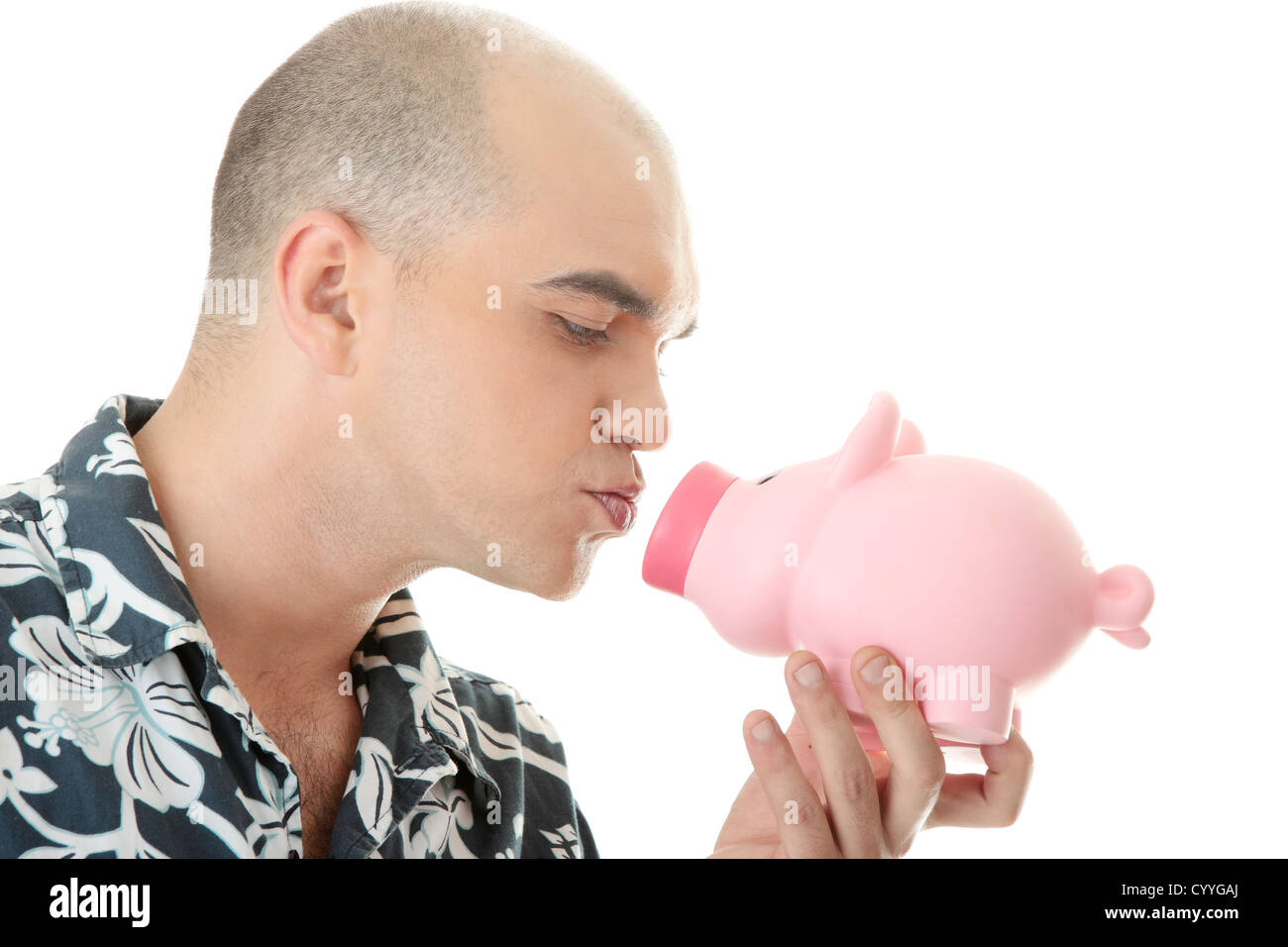 Man Holding Piggy Bank isolated Stock Photo - Alamy