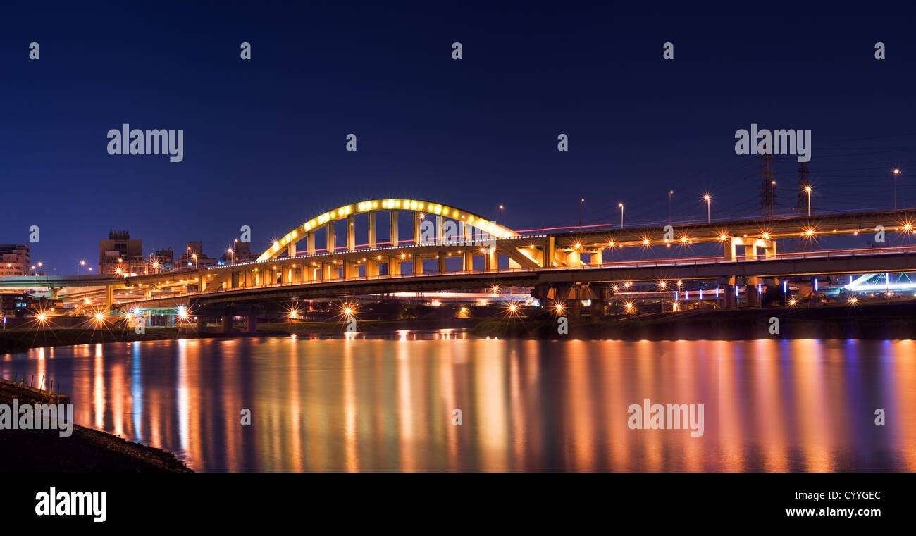Dramatic panoramic city night scene of bridge in Taipei Stock Photo - Alamy