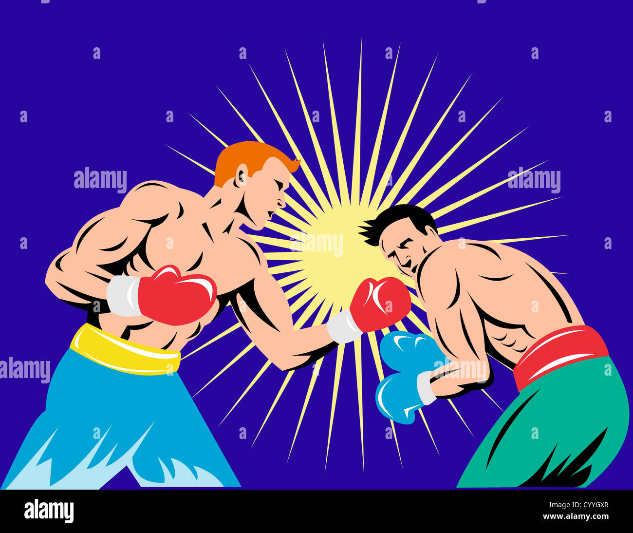 illustration of a boxer connecting a knockout punch done in retro style