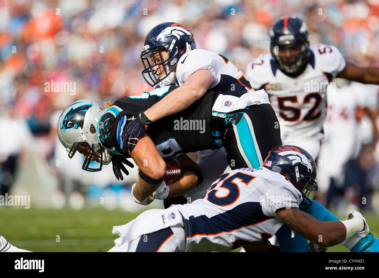 Carolina Panthers vs. Denver Broncos. NFL match poster. Two