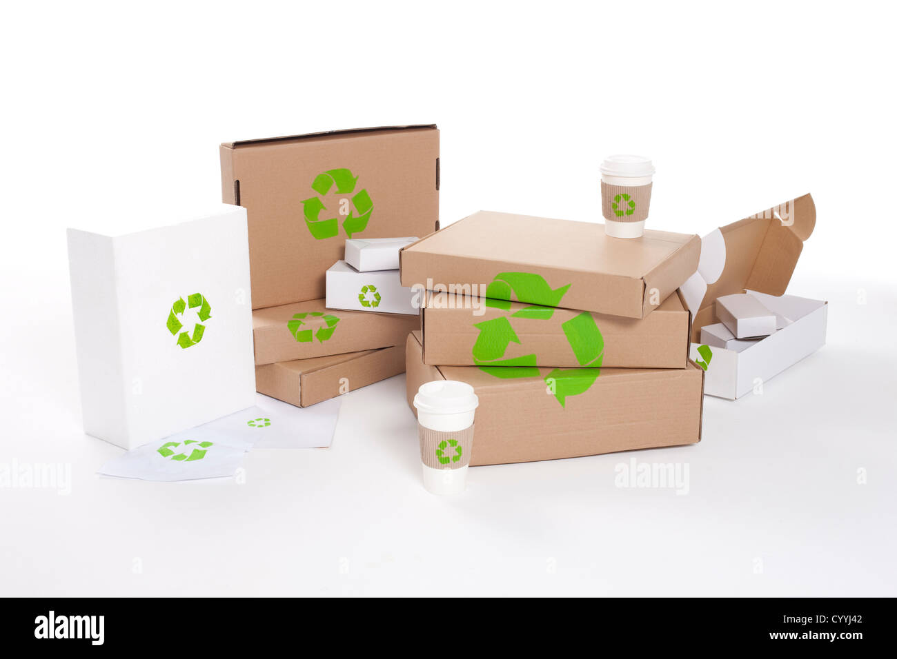 Recycling boxes and cups Stock Photo - Alamy