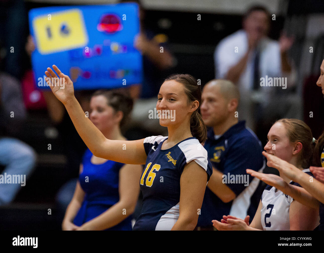 Nov. 12, 2012 - College Park, Maryland, U.S. - Perryville's Marissa Phillips before the Perryville High School versus Dunbar High School match in the Semifinals of the Maryland State Volleyball 1A Championship at Ritchie Coliseum in College Park, Maryland on November 12, 2012. Perryville defeated Dunbar 25-21, 25-7 and 25-22 in straights sets to earn a rematch with Smithsburg for the State 1A Title. (Credit Image: © Scott Serio/Eclipse/ZUMAPRESS.com) Stock Photo