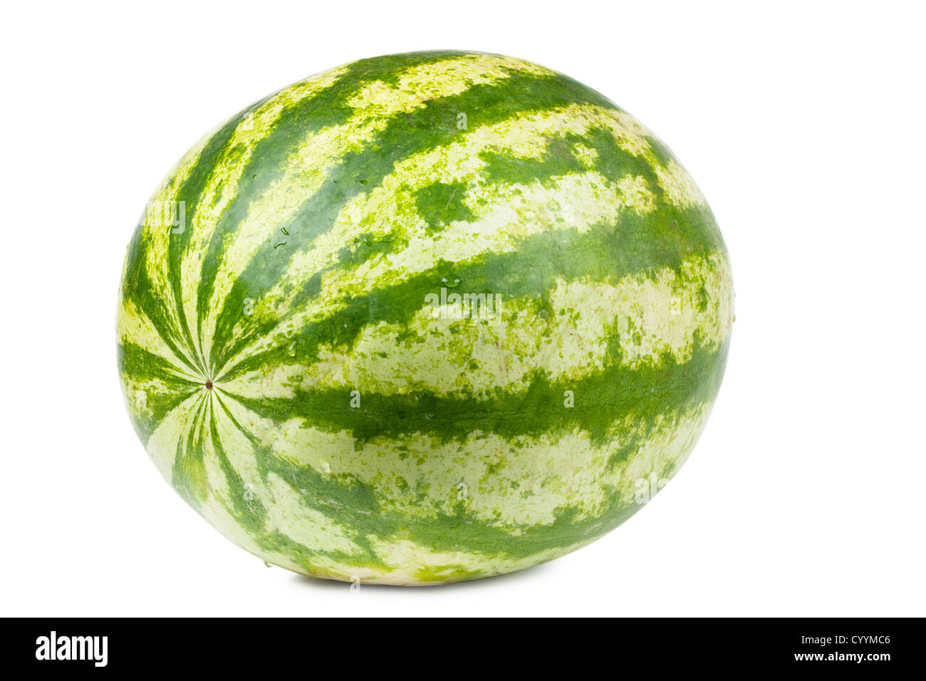 Whole fresh green watermelon isolated over white background Stock Photo