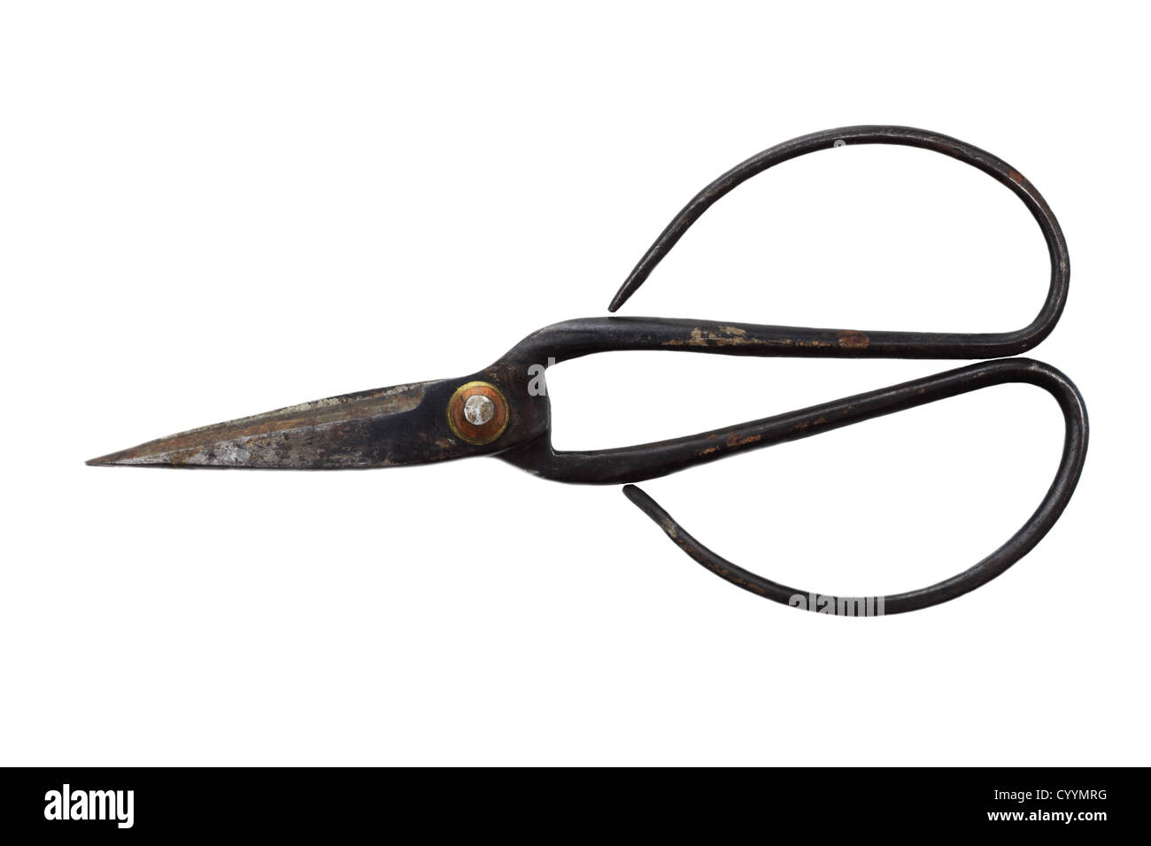 Traditional style antique metal Japanese Bonsai shears/scissors isolated on a white background. Stock Photo