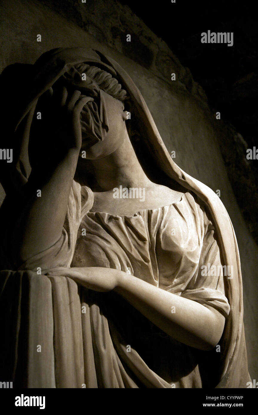 white marble classic statue of a woman crying Stock Photo