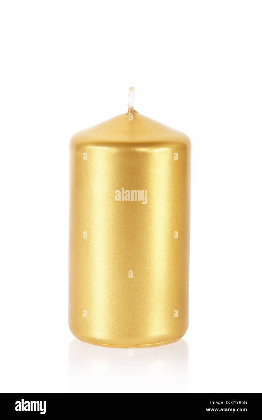 Golden candle on white, clipping path included Stock Photo