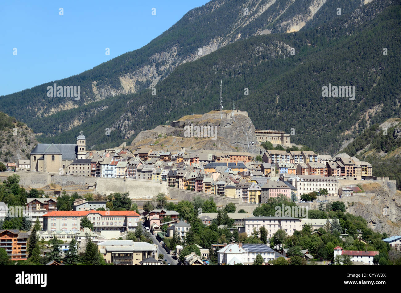 Panoramic View of the Fortified Town and Citadel of Briançon built by Vauban Hautes-Alpes France Stock Photo