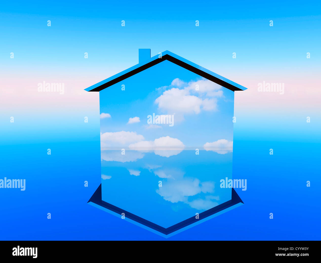 a house with a blue sky and clouds for decoration Stock Photo - Alamy