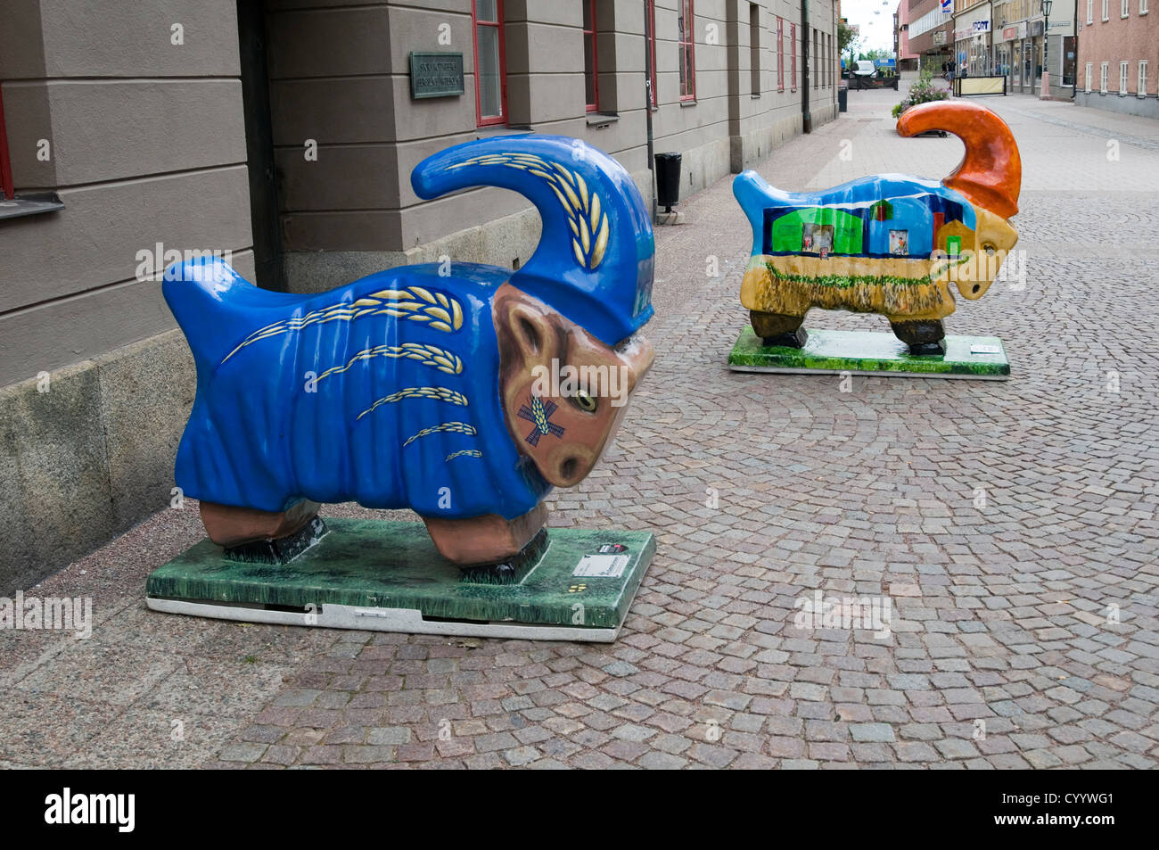 The Kåre goat falun sweden swedish public art symbol painted street arts Stock Photo